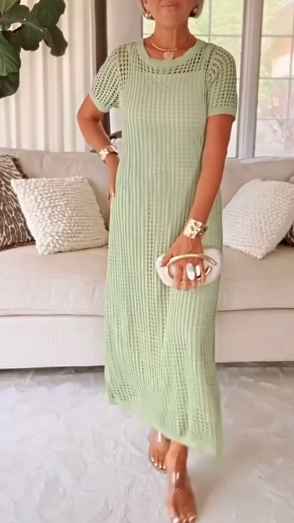 Elegante Boot Hals Hol Luchtige Tweedelige Jurk