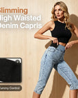 Yvette - Denim capribroek met hoge taille en aansluitende pasvorm