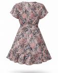 Rosalie - Omslagjurk met bloemenprint met V-hals en korte mouwen