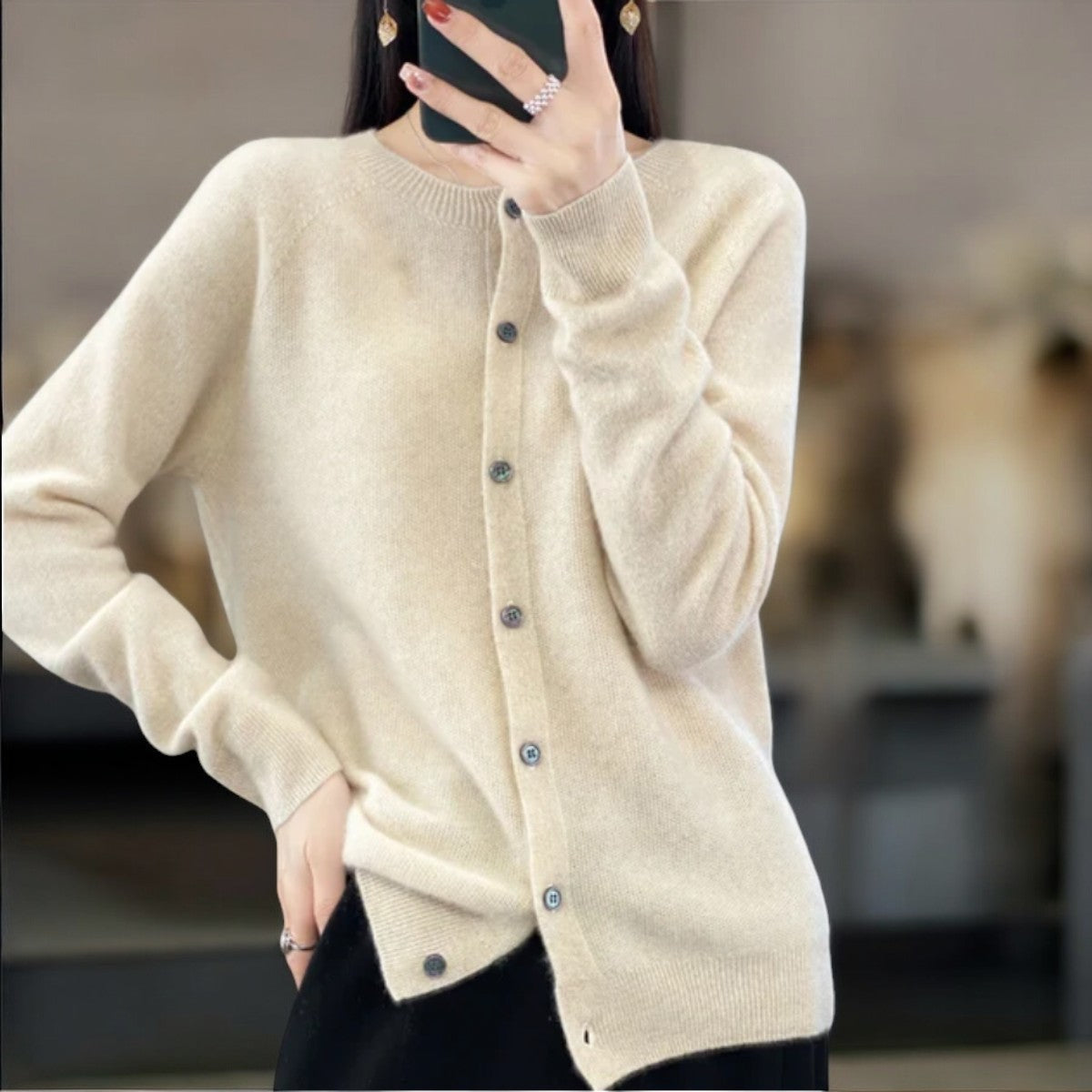 Ernestine | Casual kasjmier cardigan met knopen