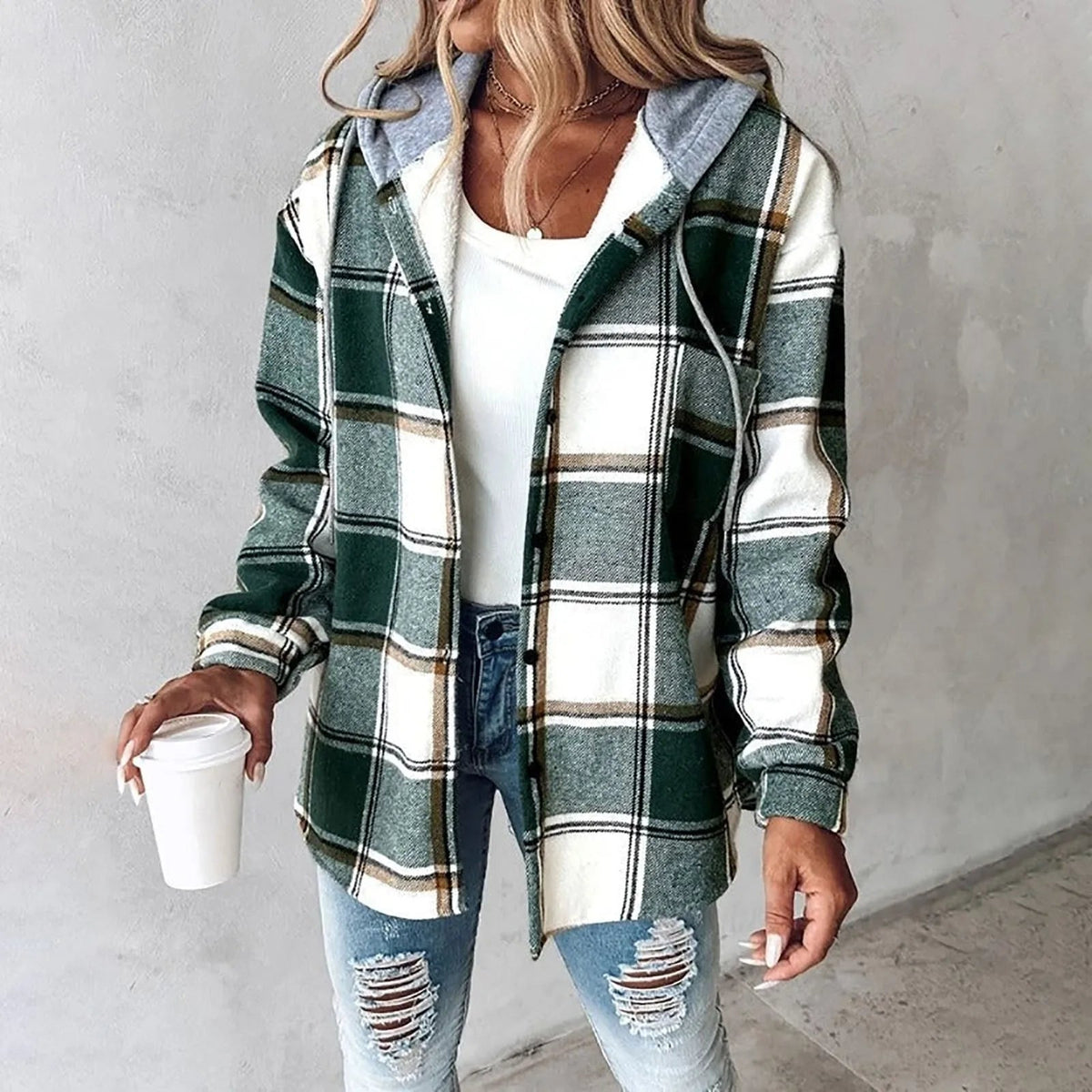 Agata | Geruite blouse met capuchon