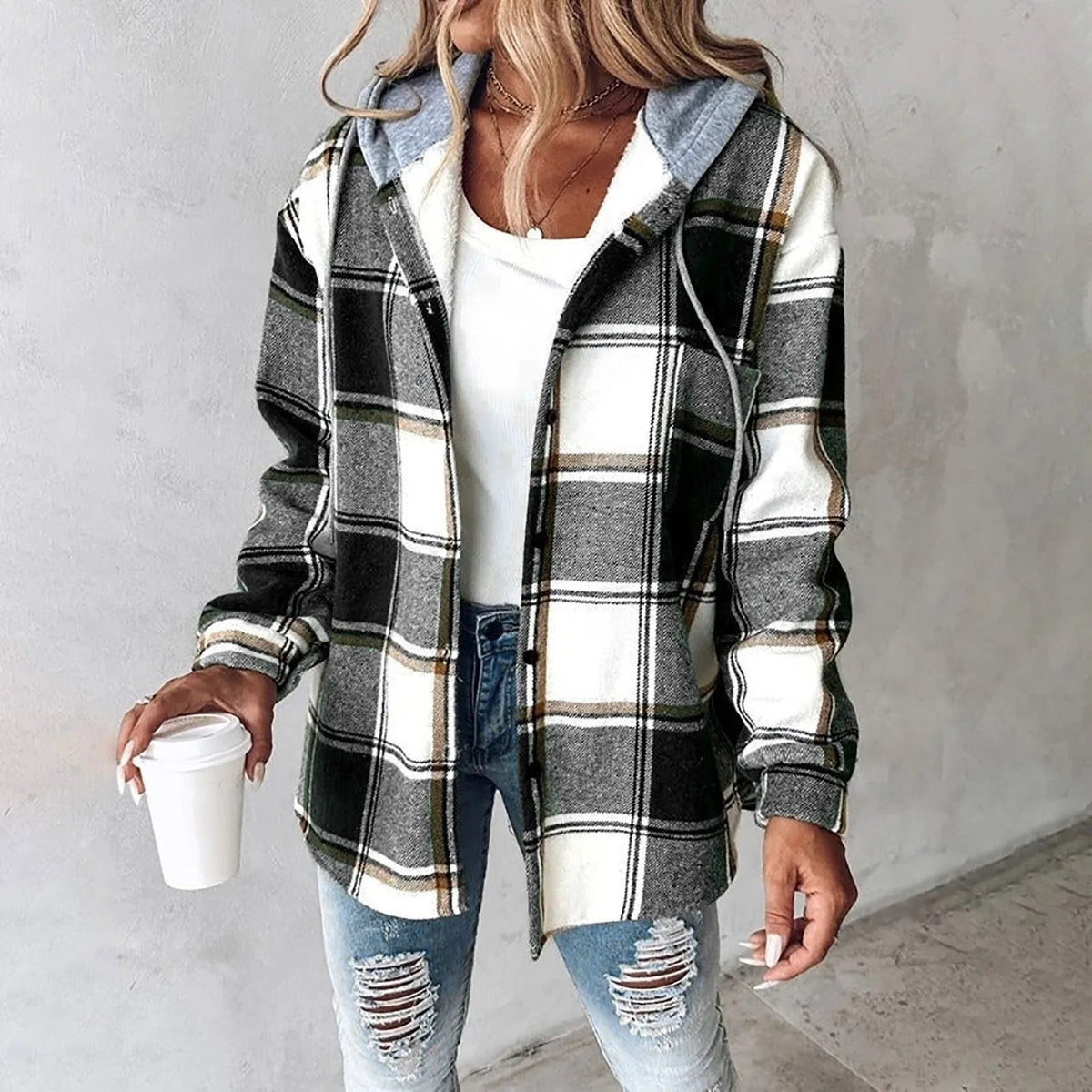 Agata | Geruite blouse met capuchon
