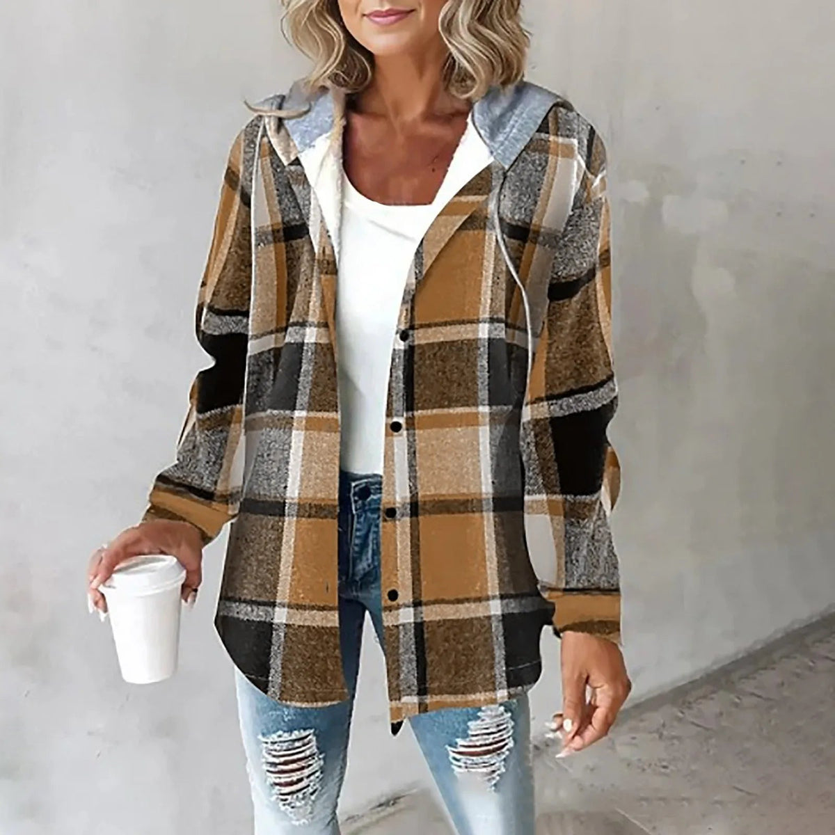 Agata | Geruite blouse met capuchon