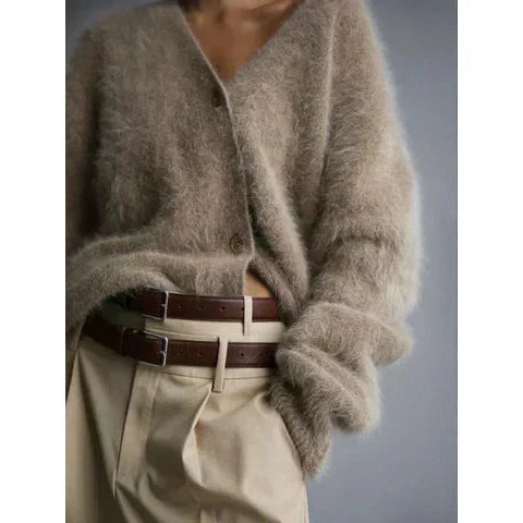 Josiane | Pluizige kasjmier cardigan met v-hals