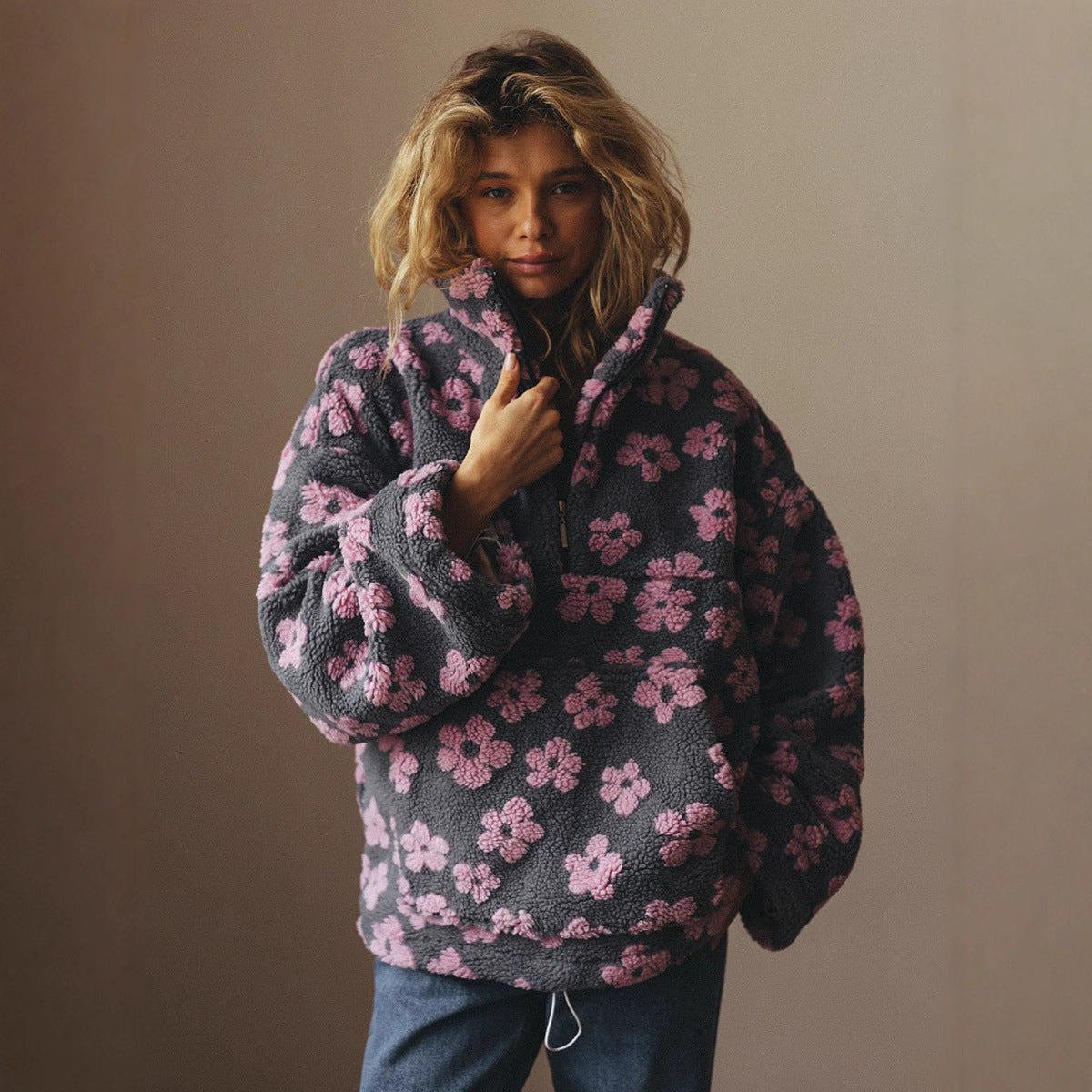 Marcia | Fleece Trui met Revers en Ritssluiting