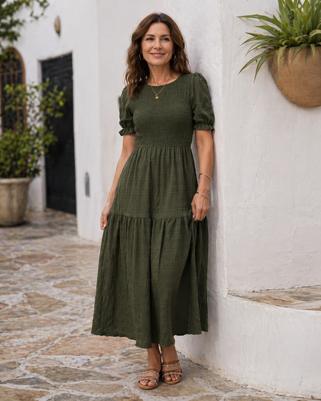Jolie - Maxi Jurk met pofmouwen en hoge taille