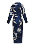 Unieke Print Dolman Lange Mouwen Rimpel Split Midi Jurk