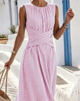 Nola | Zomerjurk met Streepjes en Twist Taille