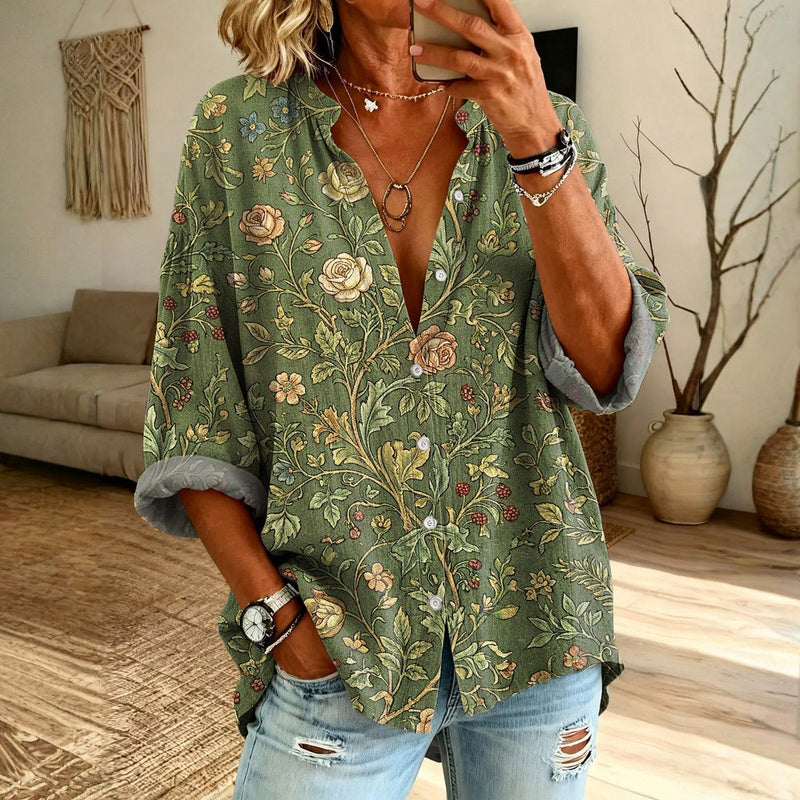 Phileine | Groene blouse met bloemenprint
