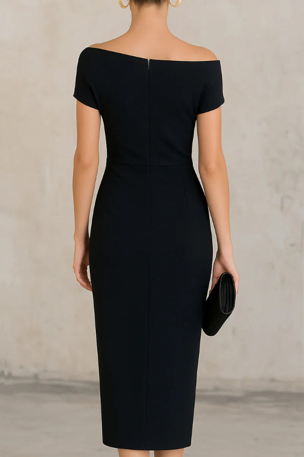 Elegante Korte Mouw Slim-fit Plissé Midi Jurk
