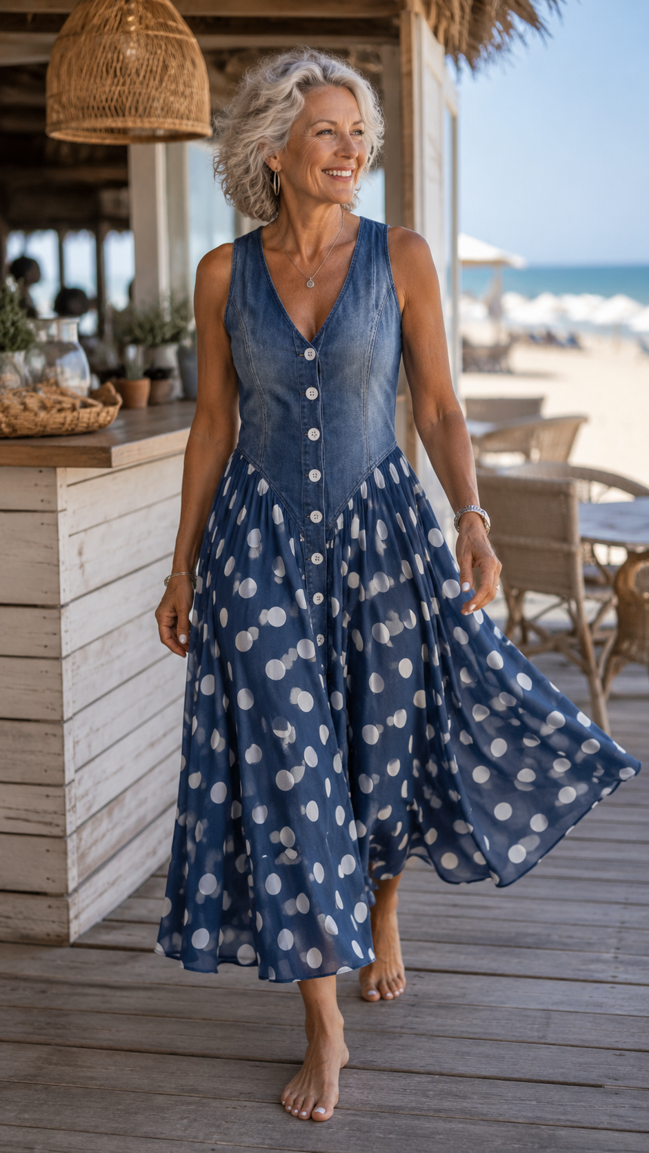 Kristin - Elegante Spijkerjurk met Stippen