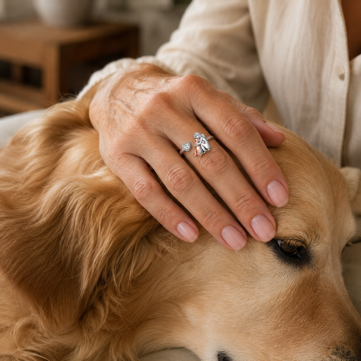Annabella | Verstelbare zilverkleurige ring met hond