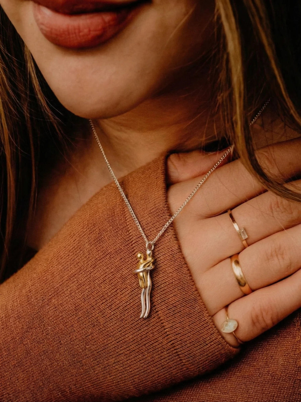 Mariette | Goudkleurige hanger ketting ouders-kinderen