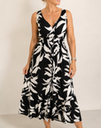 Regina - Mouwloze Midi Jurk met V-Hals Elastische Taille