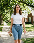 Yvette - Denim capribroek met hoge taille en aansluitende pasvorm
