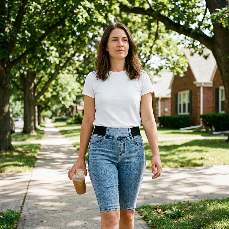 Yvette - Denim capribroek met hoge taille en aansluitende pasvorm