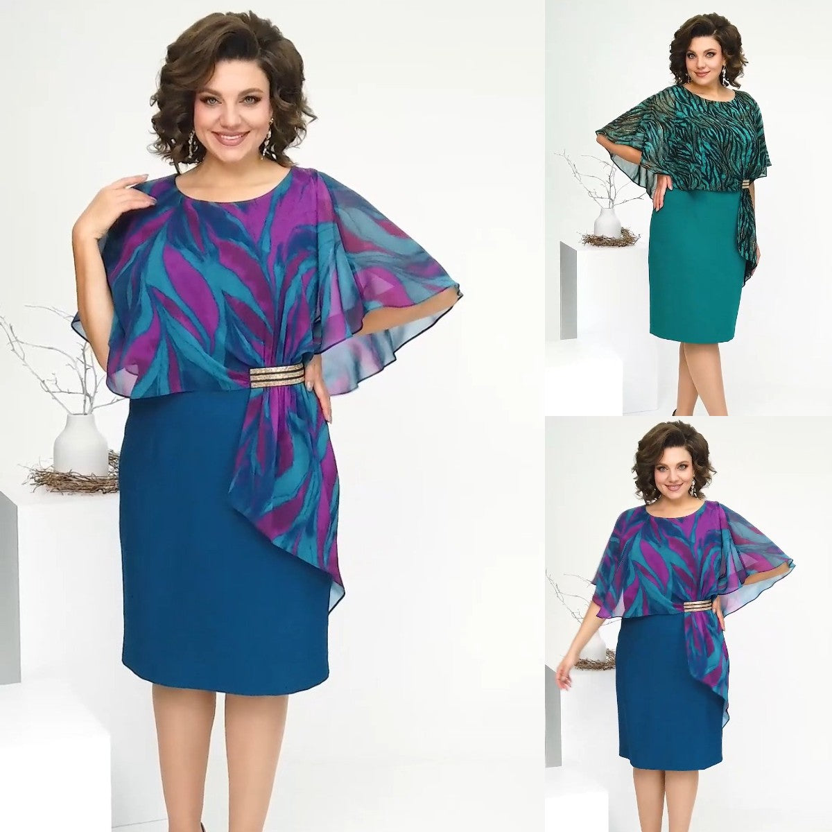 Jolanda - Chique knielange Chiffon Jurk