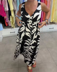 Regina - Mouwloze Midi Jurk met V-Hals Elastische Taille