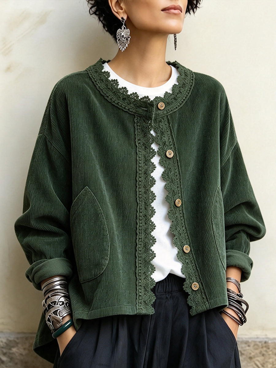Nicolien | Losse corduroy blouse met kant Jas