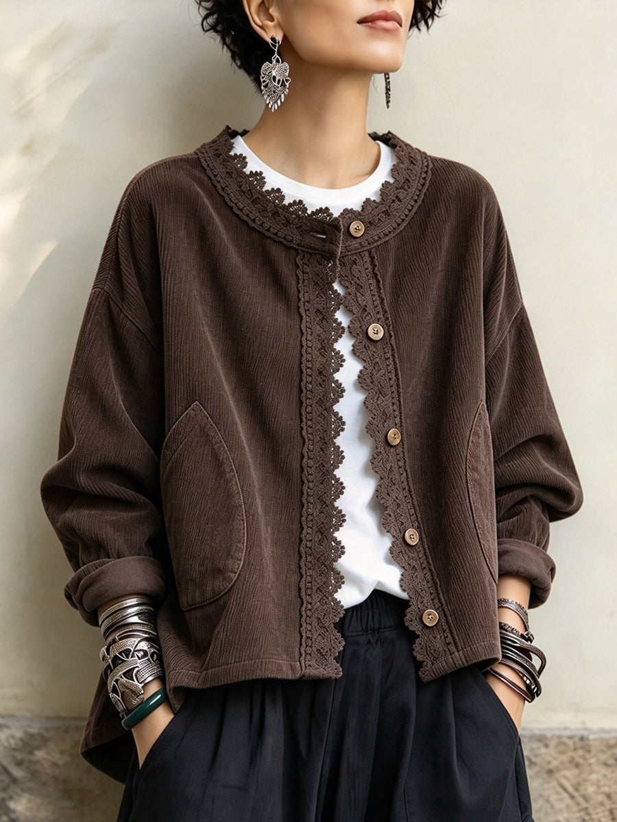 Nicolien | Losse corduroy blouse met kant Jas