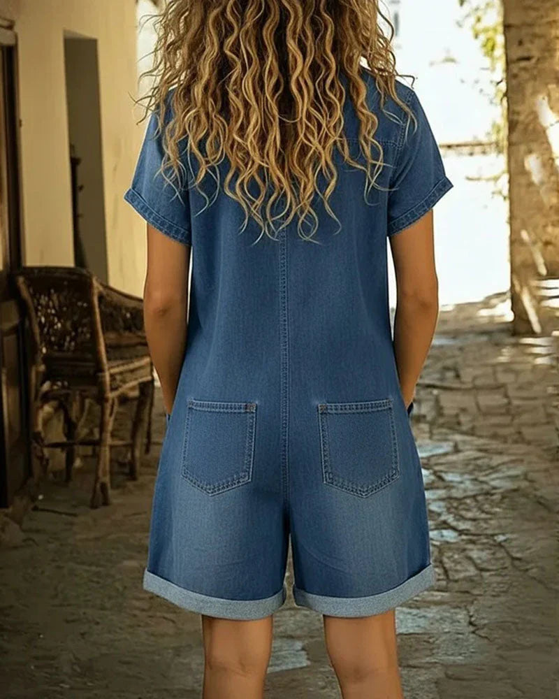 Tine | Spijkerjumpsuit met knoopsluiting aan de voorkant