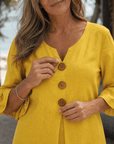 Comros | Knopdetail Rimpel Mouw Relaxed Midi Jurk