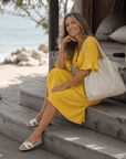 Comros | Knopdetail Rimpel Mouw Relaxed Midi Jurk