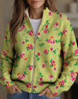 Constance™ | Roze Bloemen Lime Rits Cardigan