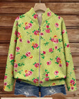 Constance™ | Roze Bloemen Lime Rits Cardigan