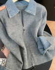 Hella | Gebreid Vest met Denim Kraag & Rits