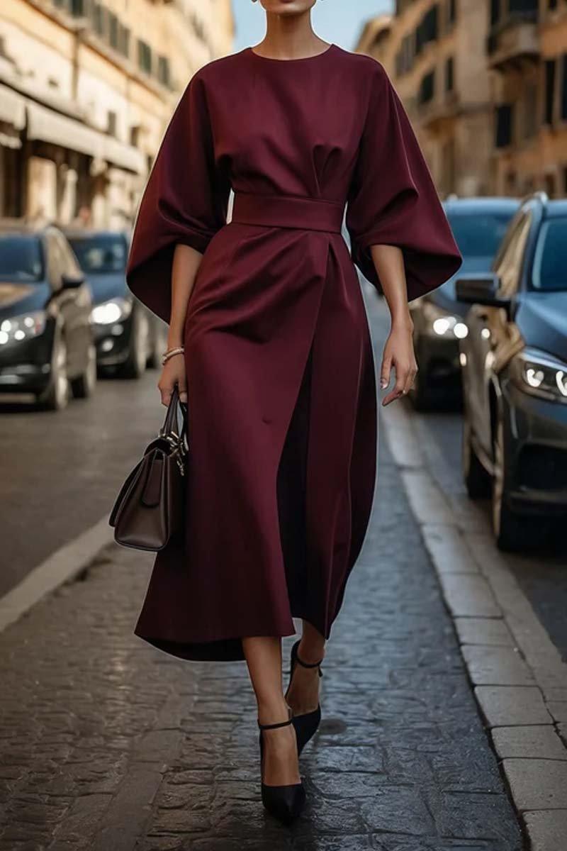 Elegante Effen Kleur Taille Jurk