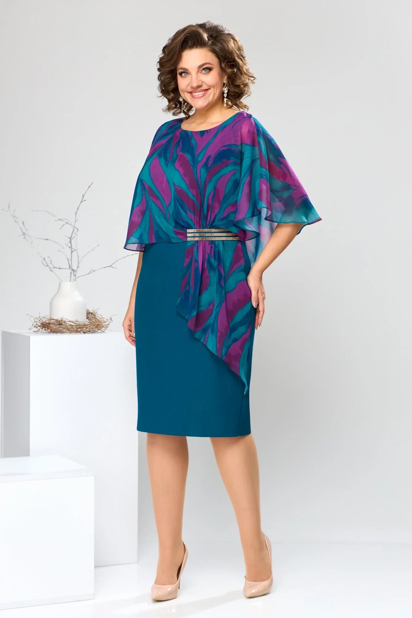 Jolanda - Chique knielange Chiffon Jurk