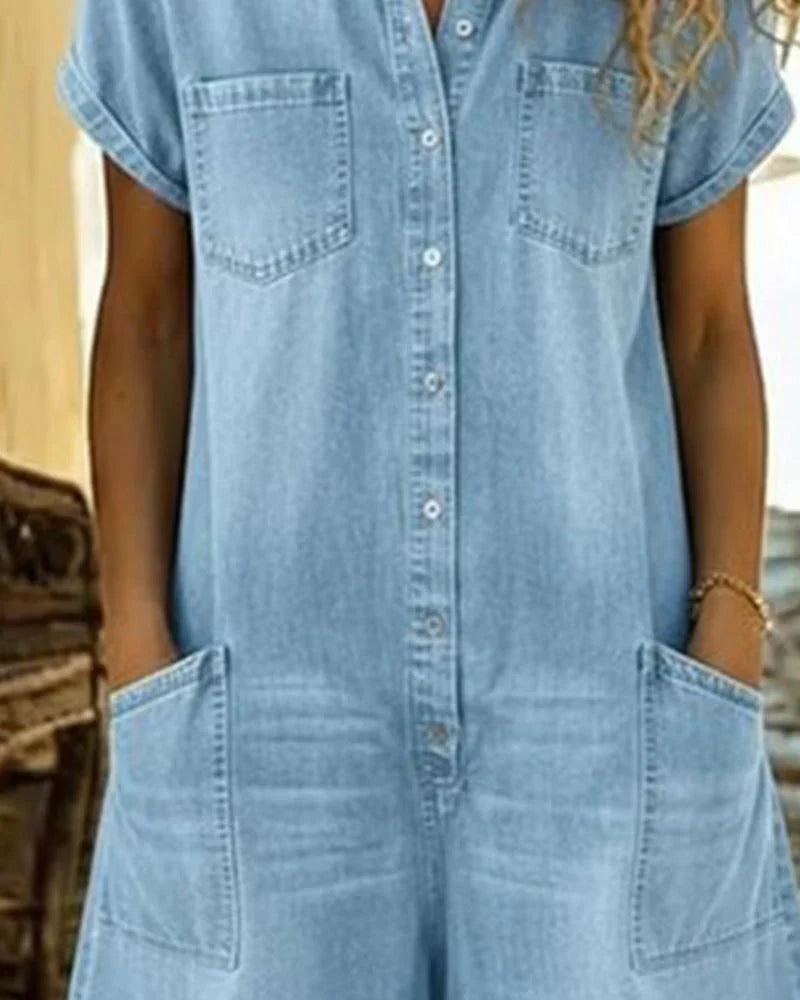 Tine | Spijkerjumpsuit met knoopsluiting aan de voorkant
