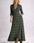 Elin - Geruite Maxi Jurk met lange mouwen