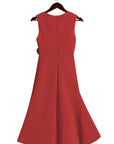 Rode Mouwloze Midi Elegante A-lijn Jurk met Taille Twist voor Dag-naar-Nacht