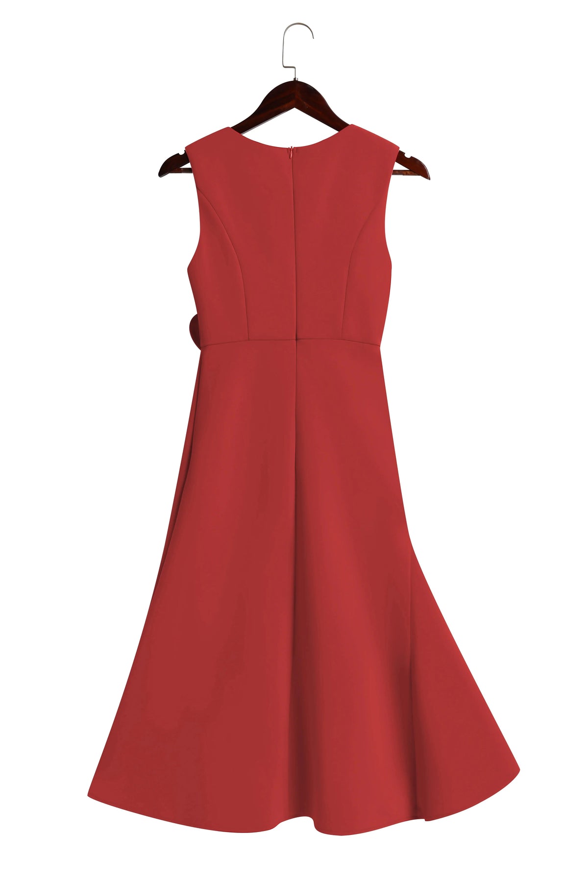 Rode Mouwloze Midi Elegante A-lijn Jurk met Taille Twist voor Dag-naar-Nacht