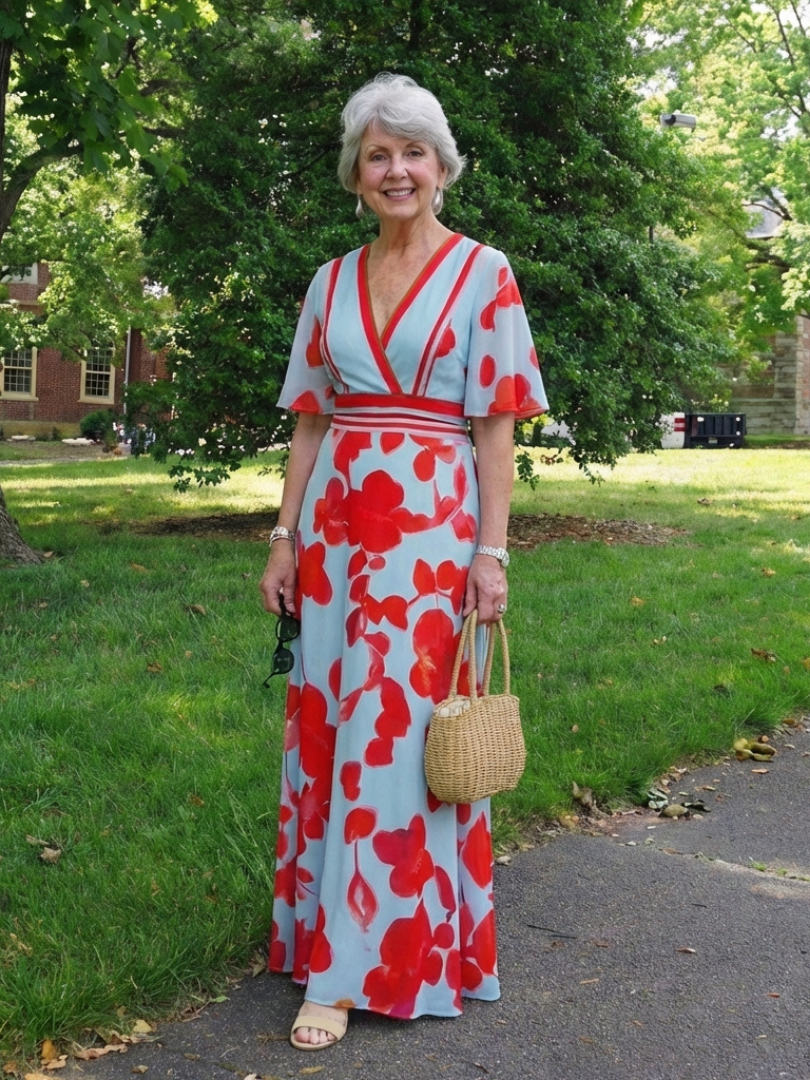 Corinne | Bloemenjurk met korte mouwen en V-hals