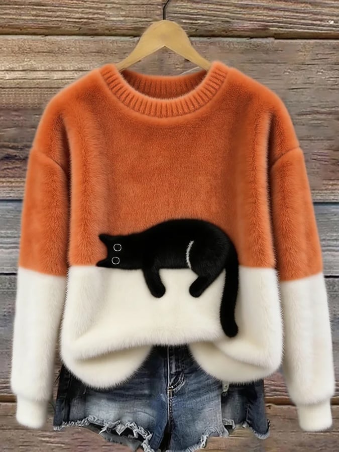 Karina | Oversized Trui met Kattenprint