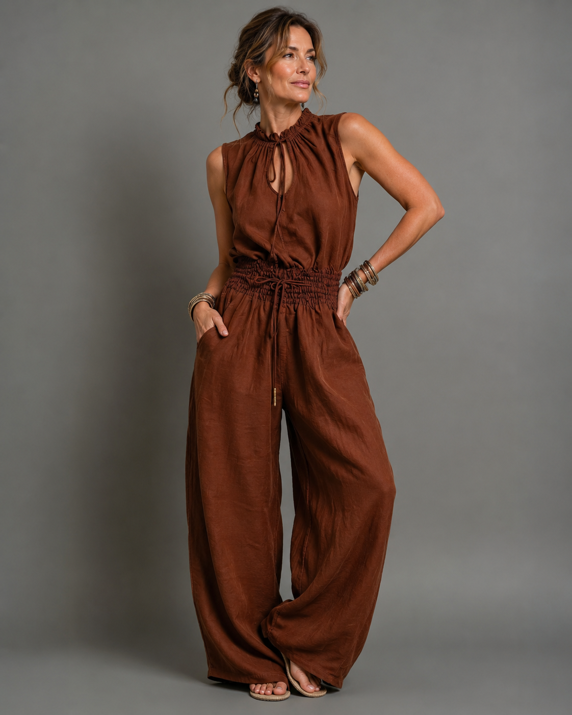 Leontine | Mouwloze Jumpsuit Met Wijde Pijpen