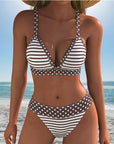 Gestreepte Bikini met Stippenprint Mode
