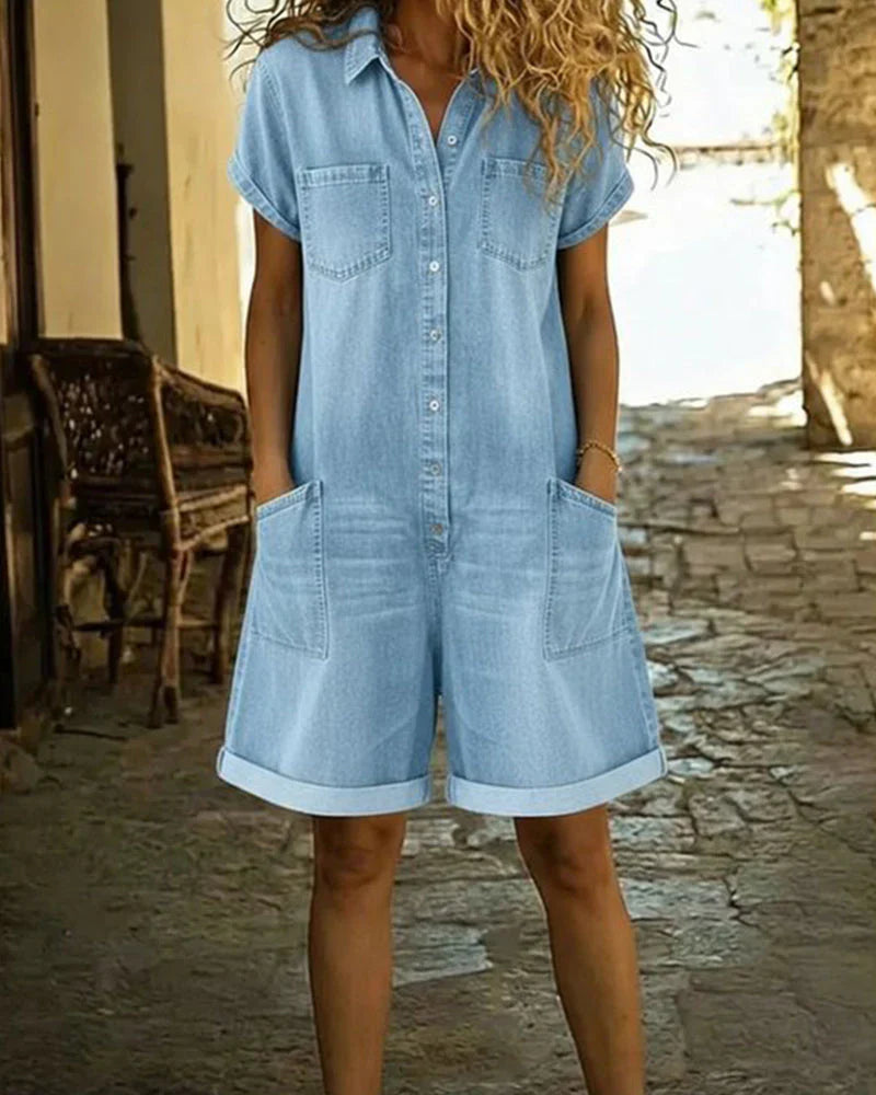 Tine | Spijkerjumpsuit met knoopsluiting aan de voorkant