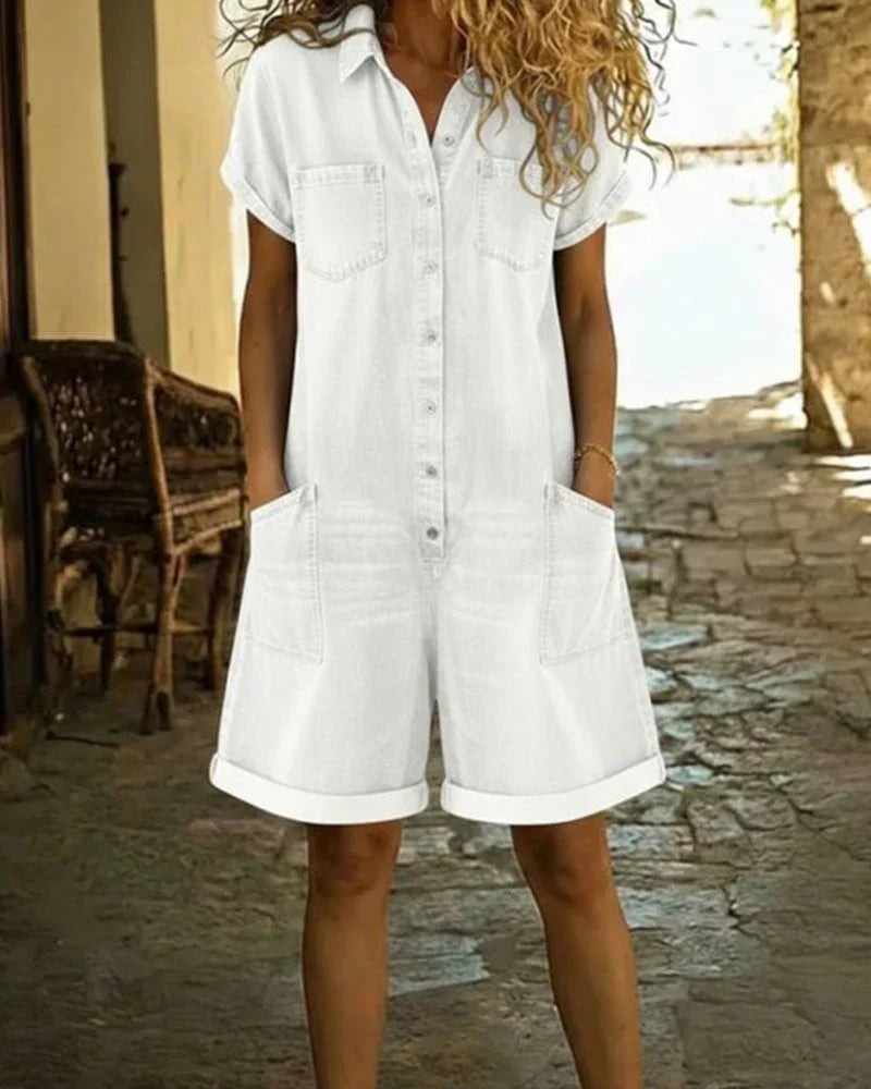 Tine | Spijkerjumpsuit met knoopsluiting aan de voorkant
