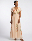 Calista | Maxi Jurk met V-hals en Korte Mouwen