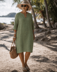 Elixir | Textured V Neck Drie Kwart Mouw Knie Lengte Jurk