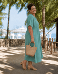 Eupherene | Textured V Neck Relaxed Short Sleeve Midi Dress