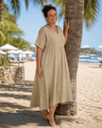Eupherene | Textured V Neck Relaxed Short Sleeve Midi Dress