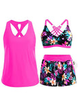Bedekking En Bikini Crisscross Mouwloos Topje + Koorddruk Geprinte Broek Voor