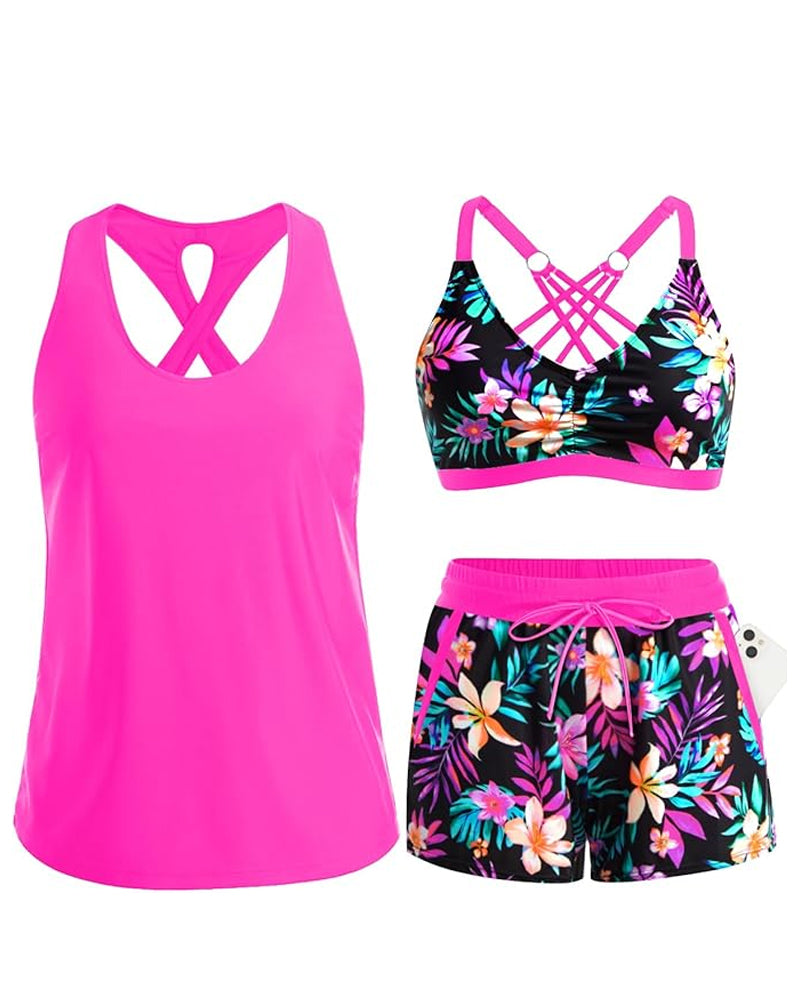 Bedekking En Bikini Crisscross Mouwloos Topje + Koorddruk Geprinte Broek Voor