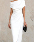 Elegante Korte Mouw Slim-fit Plissé Midi Jurk
