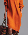 Oranje Colbert Knopen-Voorkant Gebreide Midi Jurk